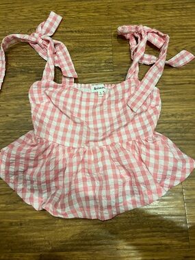 & Merci Pink Gingham Tie-Strap Peplum Crop Top

Size: S
